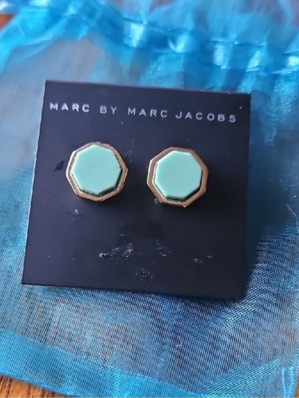 Marc by Marc Jacobs Gold Logo Disc Stud Earrings with Mint Backing